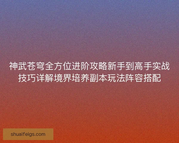 神武苍穹全方位进阶攻略新手到高手实战技巧详解境界培养副本玩法阵容搭配