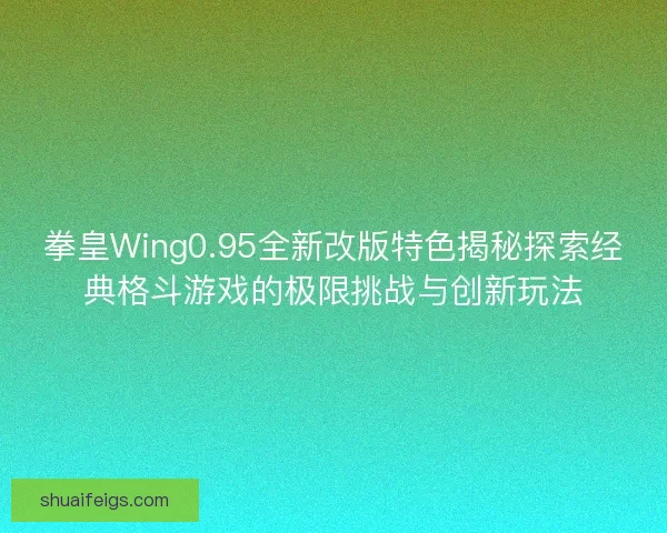 拳皇Wing0.95全新改版特色揭秘探索经典格斗游戏的极限挑战与创新玩法
