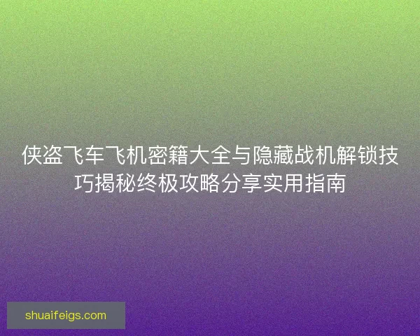 侠盗飞车飞机密籍大全与隐藏战机解锁技巧揭秘终极攻略分享实用指南